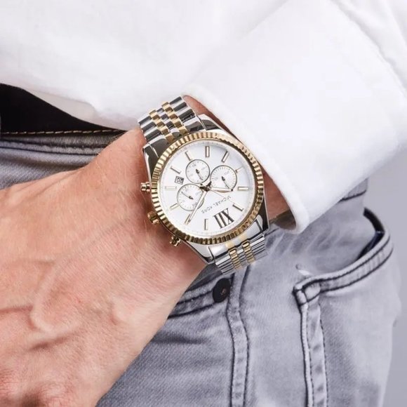 Michael Kors MK8344 Lexington Chronograph White Dial 44mm Case Unisex Watch - Picture 1 of 5